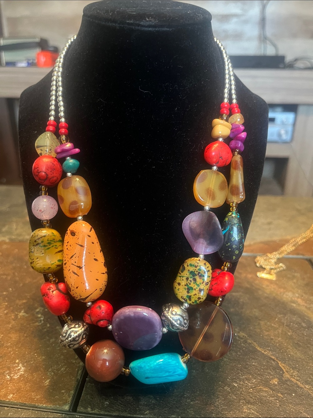 Multicolor Statement Beaded Necklace - Artisan Women Jewelry - Picture 8 of 8